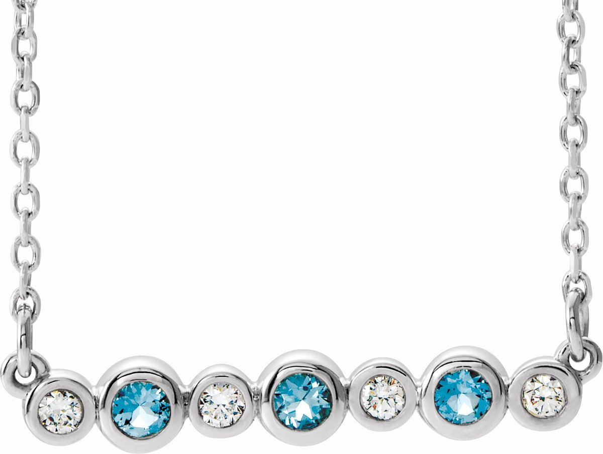14K White Aquamarine & .08 CTW Diamond Bezel-Set Bar 16-18 Necklace