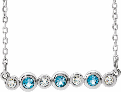 14K White Aquamarine & .08 CTW Diamond Bezel-Set Bar 16-18 Necklace