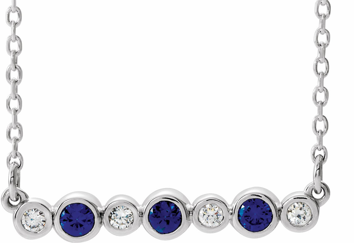 14K White Blue Sapphire & .08 CTW Diamond Bezel-Set Bar 16-18 Necklace