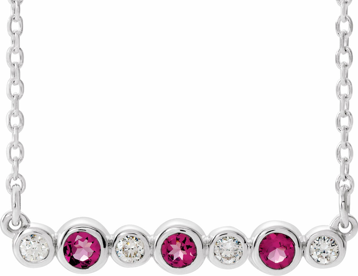 14K White Pink Tourmaline & .08 CTW Diamond Bezel-Set Bar 16-18 Necklace