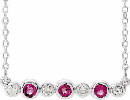 14K White Pink Tourmaline & .08 CTW Diamond Bezel-Set Bar 16-18 Necklace