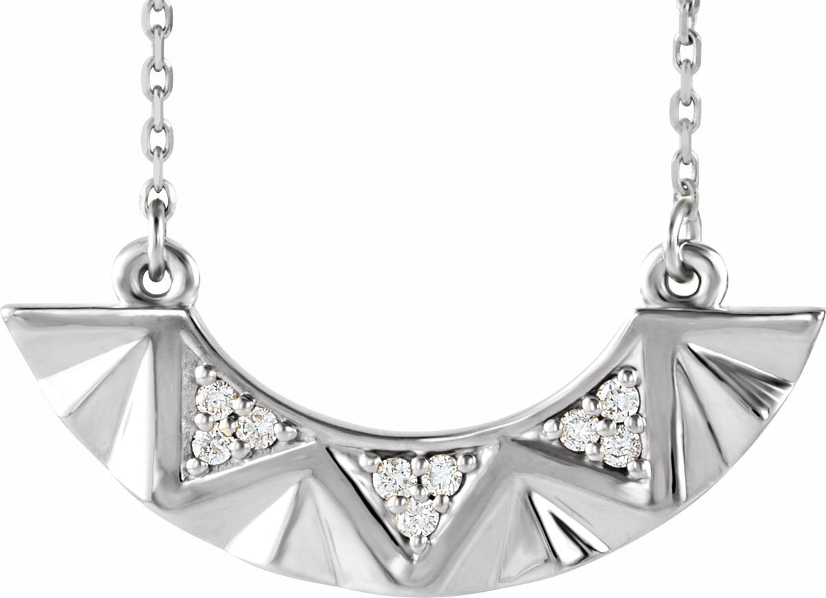 14K White .08 CTW Diamond Curved Bar 16-18 Necklace