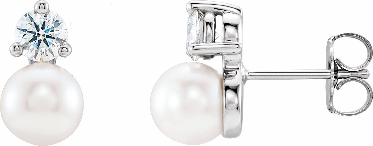 14K White Freshwater Cultured Pearl & 1/2 CTW Diamond Earrings