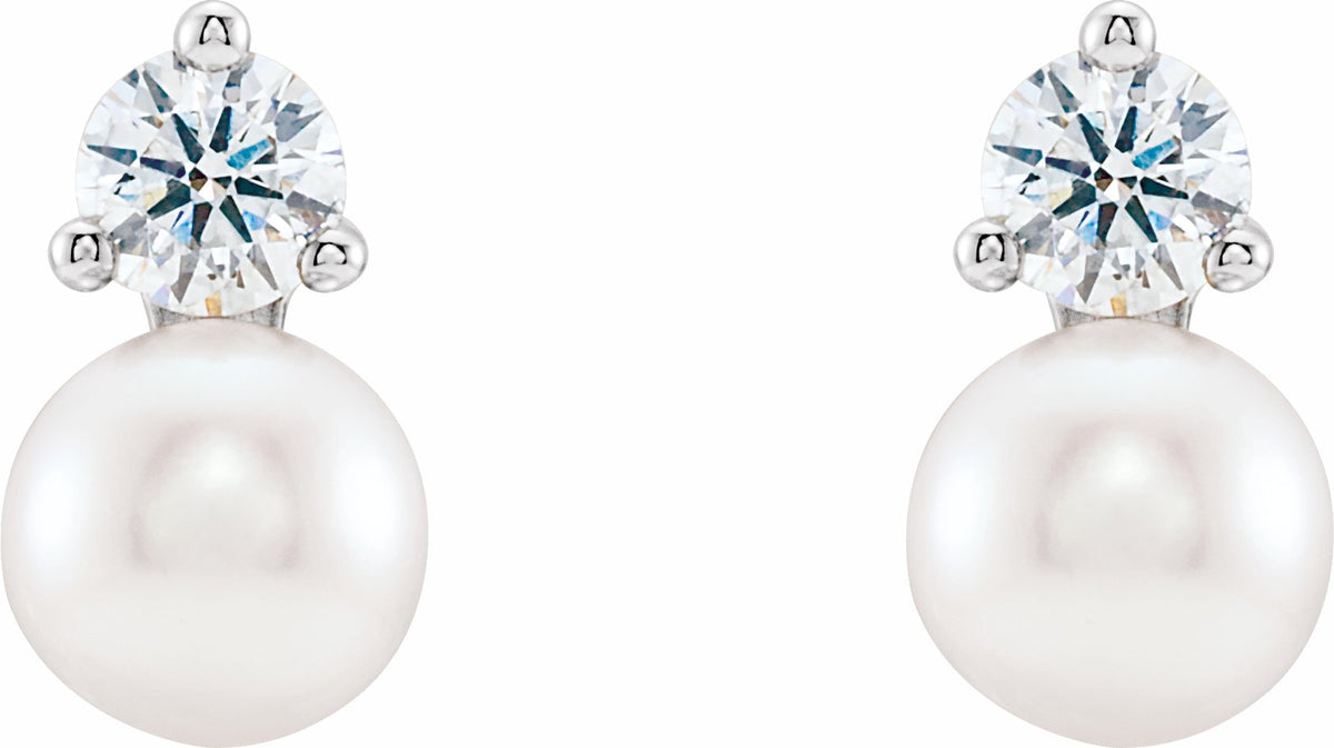 14K White Freshwater Cultured Pearl & 1/2 CTW Diamond Earrings