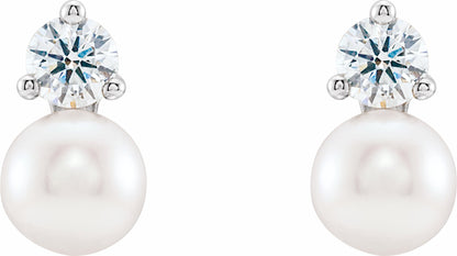 14K White Freshwater Cultured Pearl & 1/2 CTW Diamond Earrings