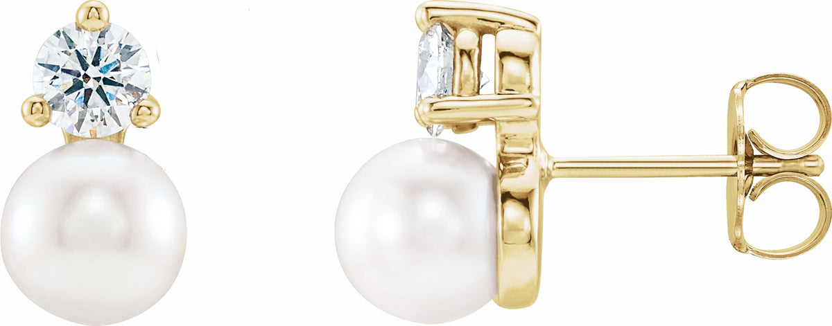 14K Yellow Freshwater Cultured Pearl & 1/8 CTW Diamond Earrings
