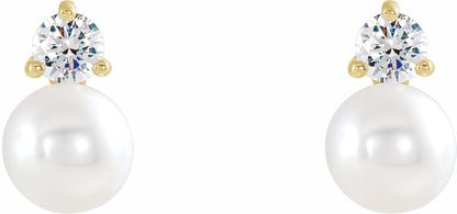 14K Yellow Freshwater Cultured Pearl & 1/8 CTW Diamond Earrings