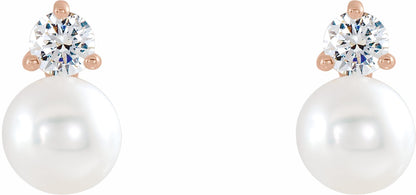 14K Rose Freshwater Cultured Pearl & 1/8 CTW Diamond Earrings