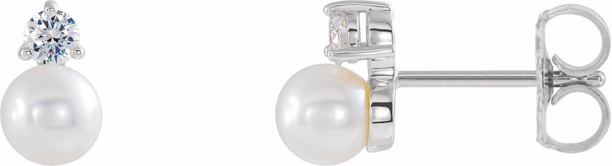 14K White Freshwater Cultured Pearl & 1/5 CTW Diamond Earrings