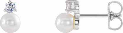 14K White Freshwater Cultured Pearl & 1/5 CTW Diamond Earrings