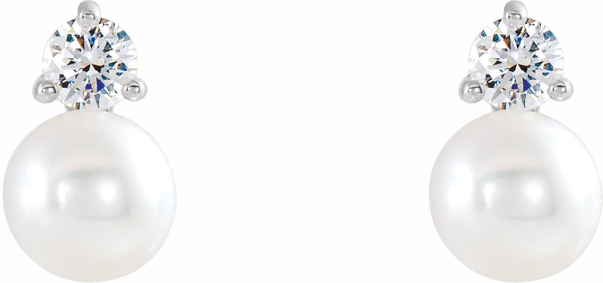 14K White Freshwater Cultured Pearl & 1/5 CTW Diamond Earrings