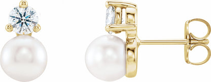 14K Yellow Freshwater Cultured Pearl & 1/5 CTW Diamond Earrings