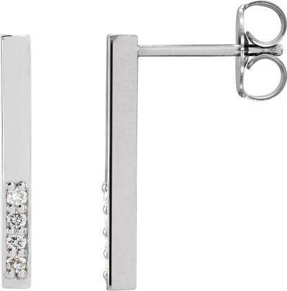 14K White .07 CTW Diamond Bar Earrings