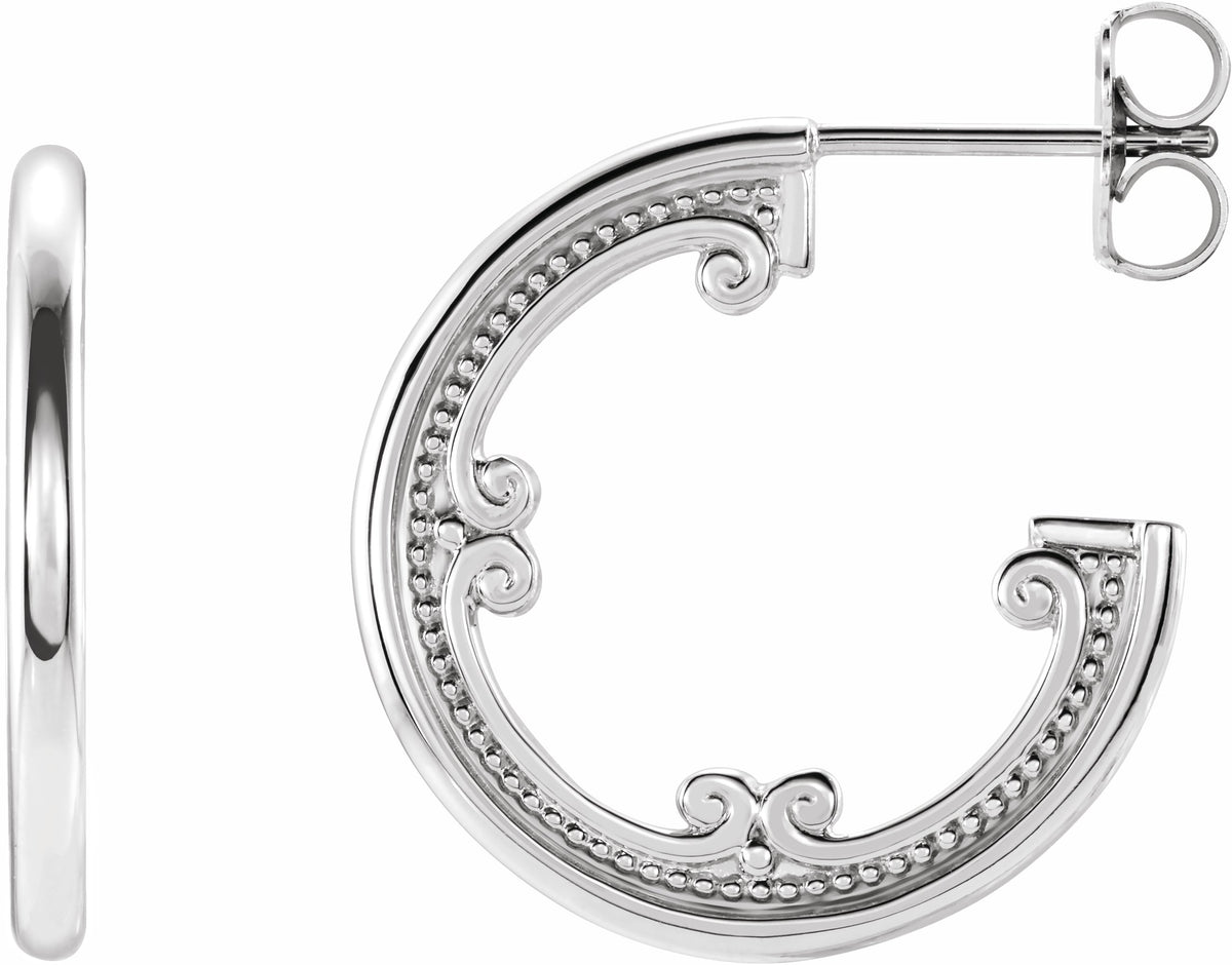 14K White 20 mm Vintage-Inspired Hoop Earrings
