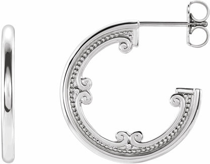 14K White 20 mm Vintage-Inspired Hoop Earrings
