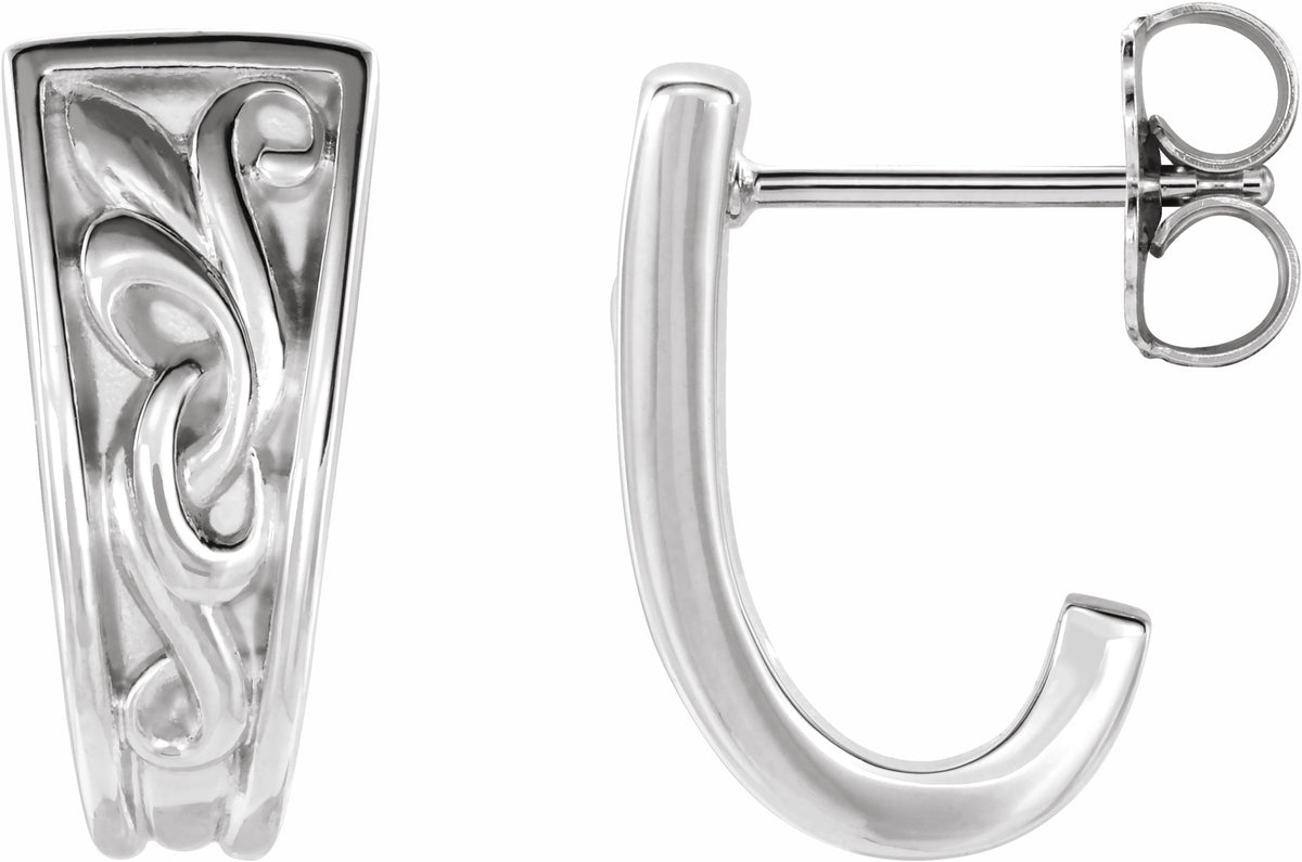 14K White Vintage-Inspired J-Hoop Earrings