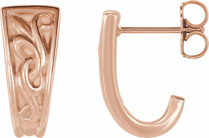 14K Rose Vintage-Inspired J-Hoop Earrings