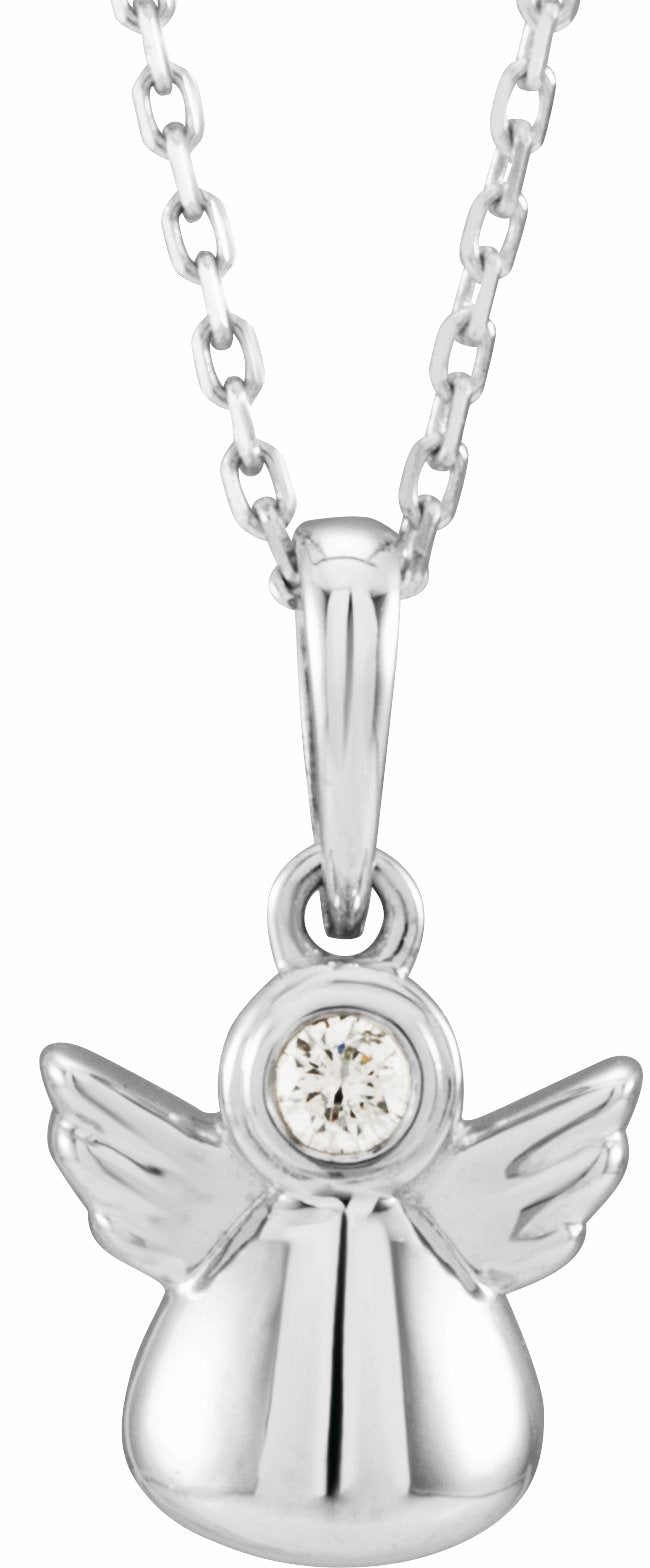 14K White .03 CT Diamond Youth Angel 15 Necklace