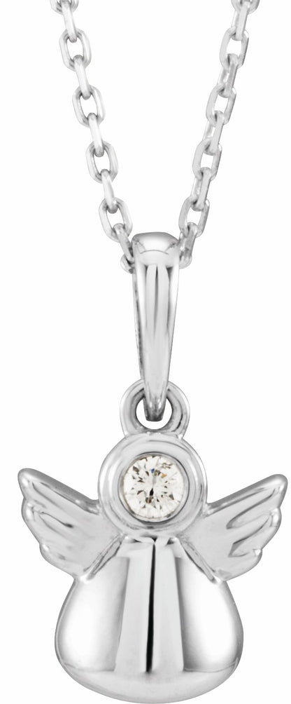 14K White .03 CT Diamond Youth Angel 15 Necklace