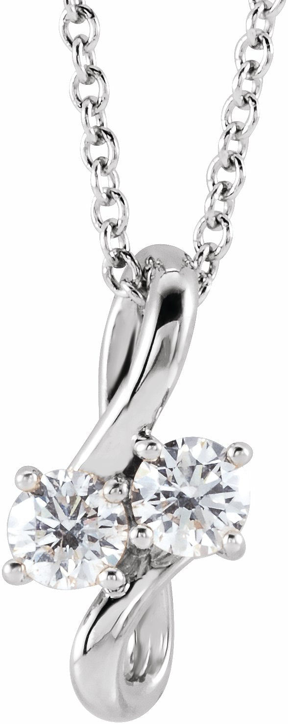 14K White 1/5 CTW Diamond Two-Stone Bypass 16-18 Necklace