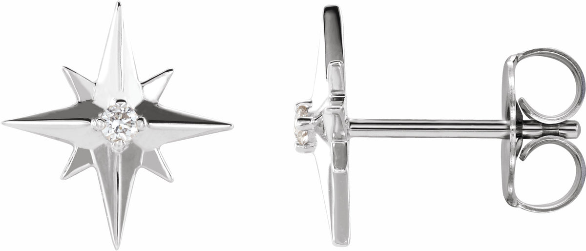 14K White .03 CTW Diamond Star Earrings