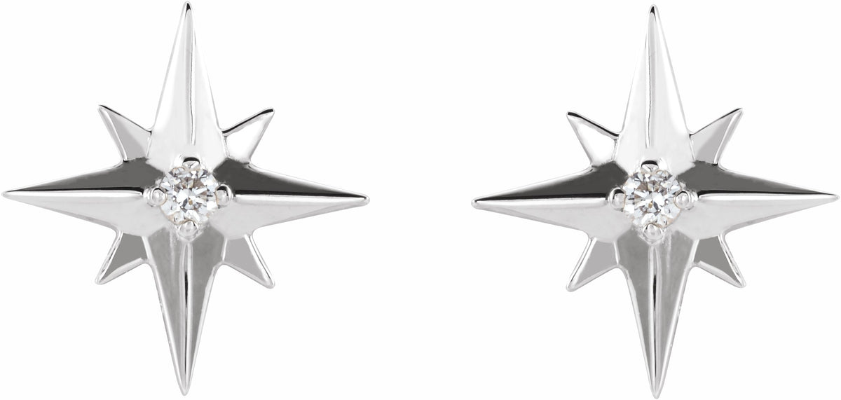14K White .03 CTW Diamond Star Earrings