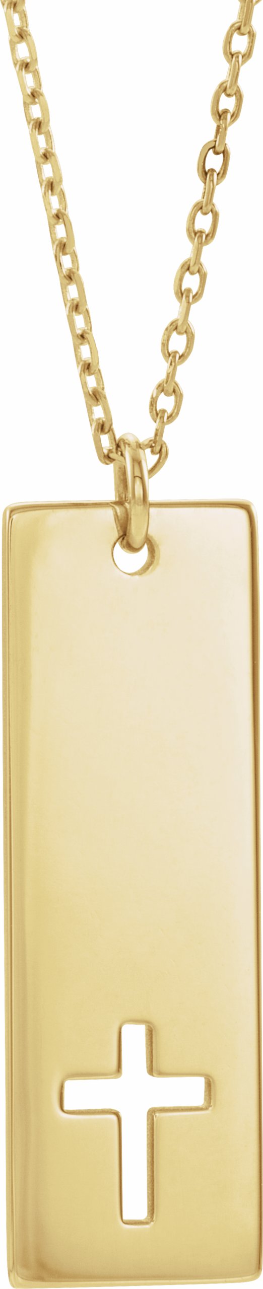 14K Yellow Pierced Cross Engravable Bar 16-18 Necklace
