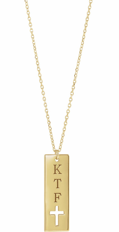 14K Yellow Pierced Cross Engravable Bar 16-18 Necklace