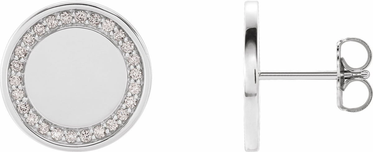14K White 1/4 CTW Diamond Engravable Earrings