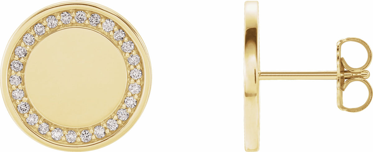 14K Yellow 1/4 CTW Diamond Engravable Earrings