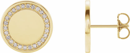 14K Yellow 1/4 CTW Diamond Engravable Earrings
