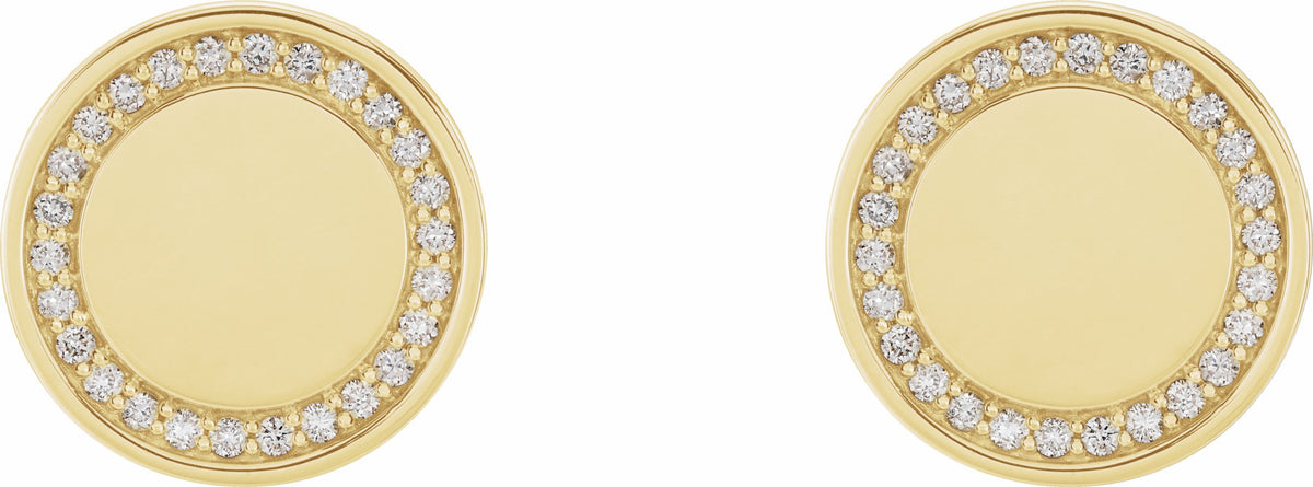 14K Yellow 1/4 CTW Diamond Engravable Earrings