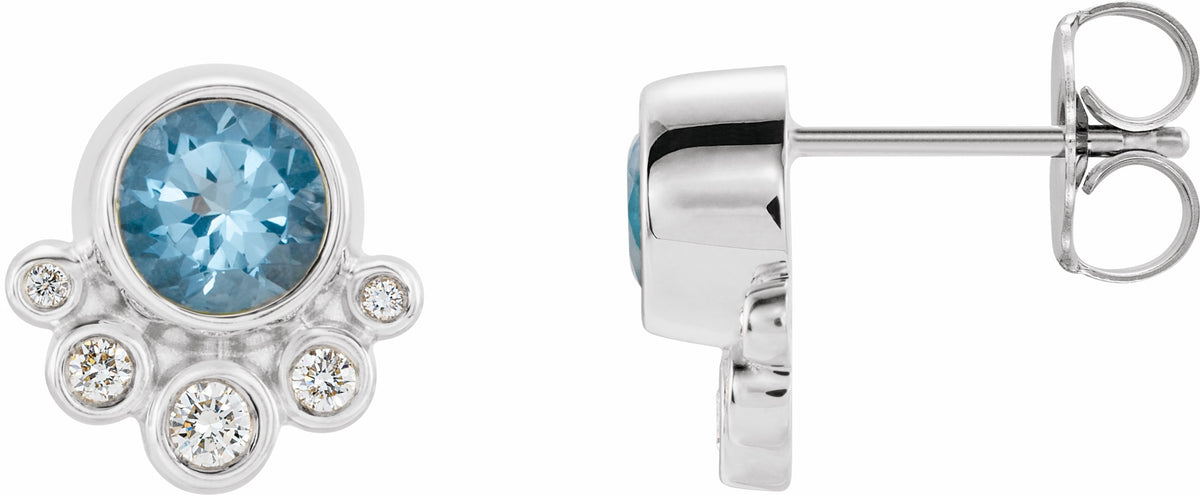 14K White Aquamarine & 1/8 CTW Diamond Earrings