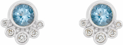 14K White Aquamarine & 1/8 CTW Diamond Earrings