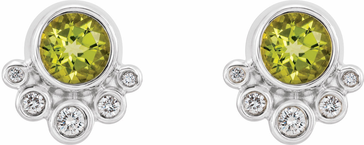 14K White Peridot & 1/8 CTW Diamond Earrings