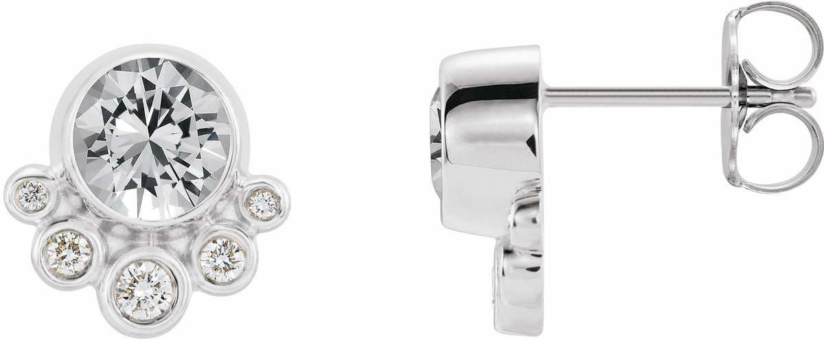 14K White Sapphire & 1/8 CTW Diamond Earrings