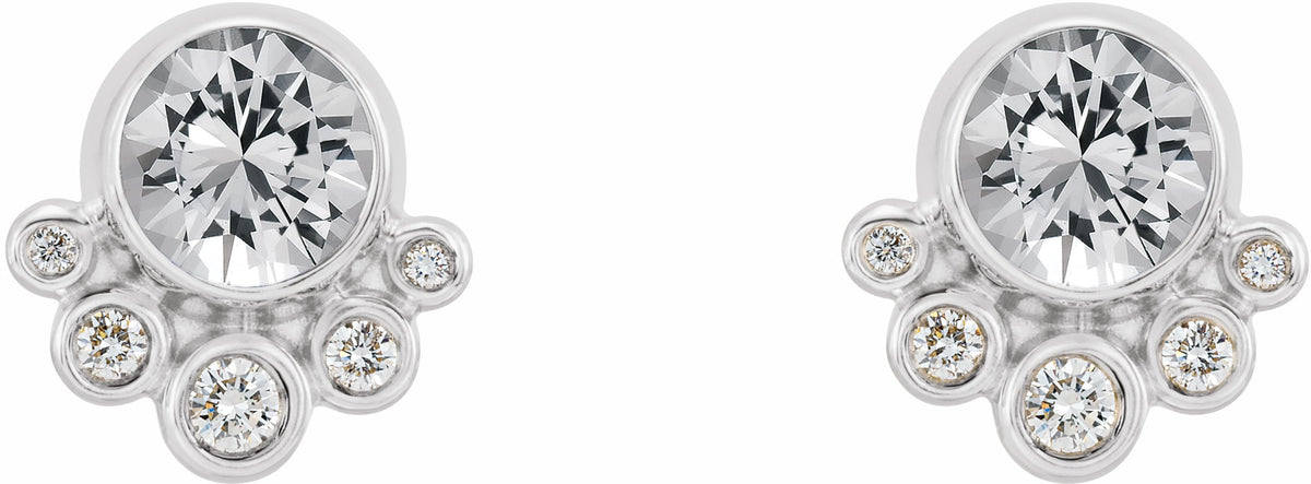 14K White Sapphire & 1/8 CTW Diamond Earrings