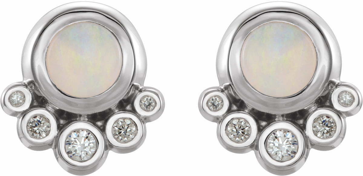 14K White Opal & 1/8 CTW Diamond Earrings