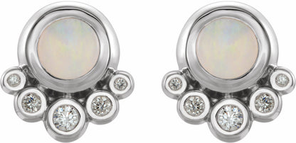 14K White Opal & 1/8 CTW Diamond Earrings