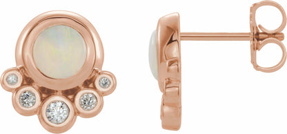 14K Rose Opal & 1/8 CTW Diamond Earrings
