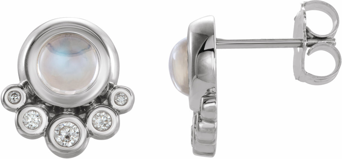 14K White Moonstone & 1/8 CTW Diamond Earrings