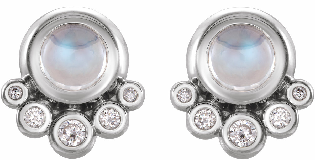 14K White Moonstone & 1/8 CTW Diamond Earrings