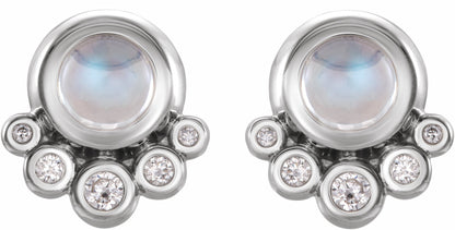 14K White Moonstone & 1/8 CTW Diamond Earrings