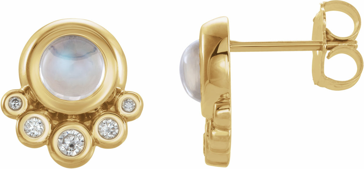 14K Yellow Moonstone & 1/8 CTW Diamond Earrings