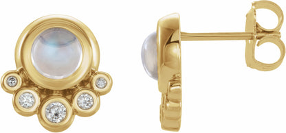 14K Yellow Moonstone & 1/8 CTW Diamond Earrings