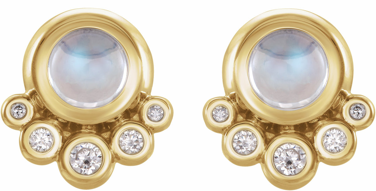 14K Yellow Moonstone & 1/8 CTW Diamond Earrings