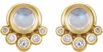 14K Yellow Moonstone & 1/8 CTW Diamond Earrings