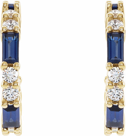 14K Yellow Blue Sapphire & 1/2 CTW Diamond Earrings