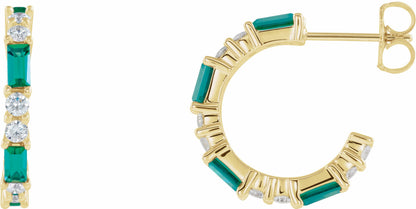 14K Yellow Emerald & 1/2 CTW Diamond Earrings