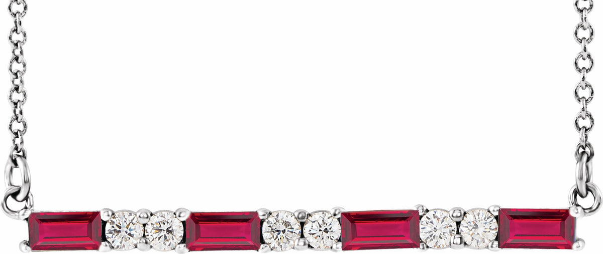 14K White Ruby & 1/5 CTW Diamond Bar 16-18 Necklace